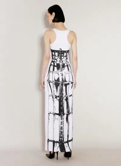 Shop Jean Paul Gaultier Women Cage Trompe L'oeil Maxi Dress In White