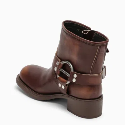 Shop Miu Miu Brown Vintage-effect Leather Ankle Boot Women
