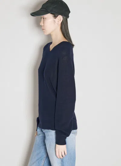 Shop Saint Laurent Women Cashmere-and-silk V-neck Sweater In Blue