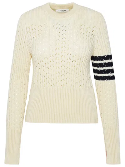 Shop Thom Browne Woman  Cream Virgin Wool Sweater
