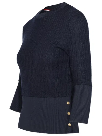 Shop Thom Browne Woman  Navy Virgin Wool Sweater In Blue