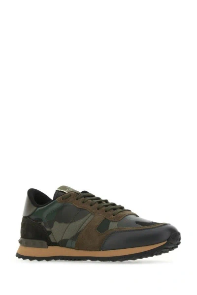 Shop Valentino Garavani Man Multicolor Fabric And Nappa Leather Rockrunner Camouflage Sneakers