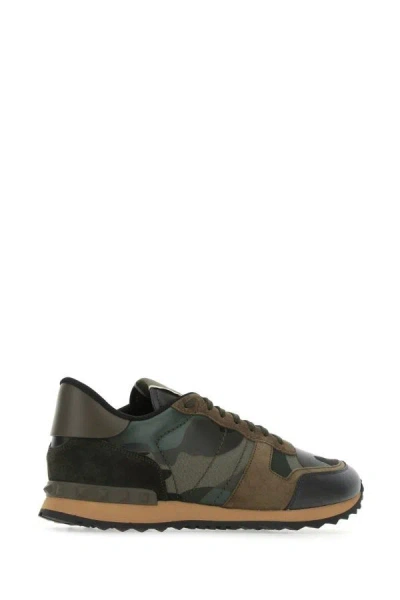 Shop Valentino Garavani Man Multicolor Fabric And Nappa Leather Rockrunner Camouflage Sneakers