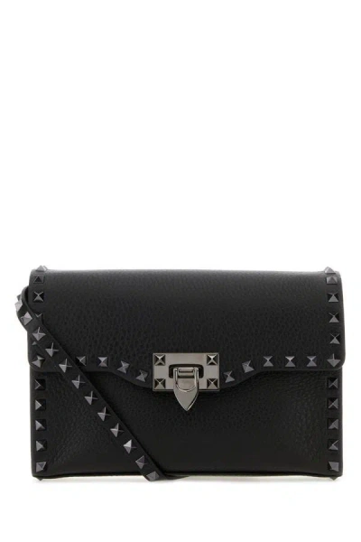 Shop Valentino Garavani Woman Black Leather Small Rocketed Crossbody Bag