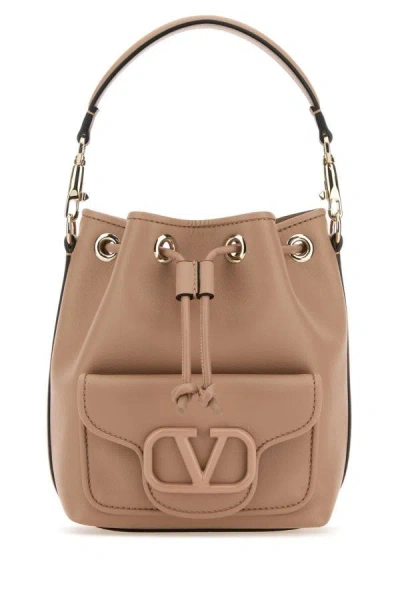 Shop Valentino Garavani Woman Powder Pink Leather Locã² Bucket Bag