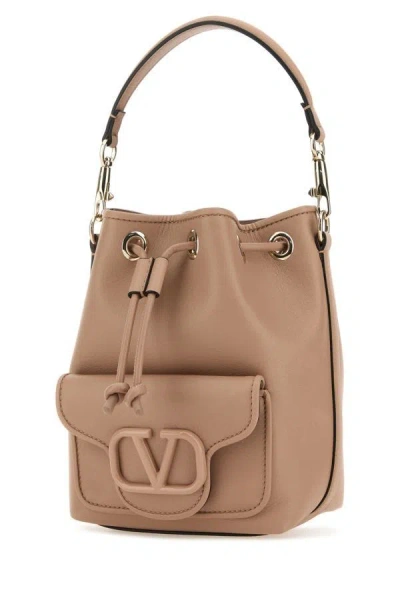 Shop Valentino Garavani Woman Powder Pink Leather Locã² Bucket Bag