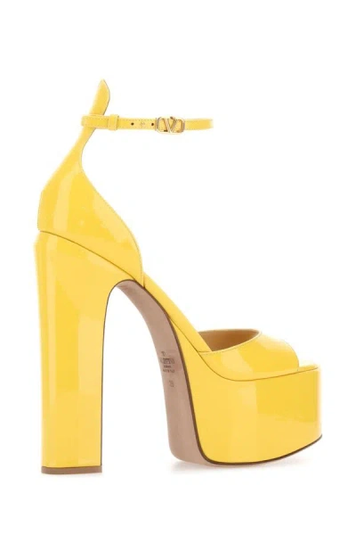 Shop Valentino Garavani Woman Yellow Leather Tan-go Sandals