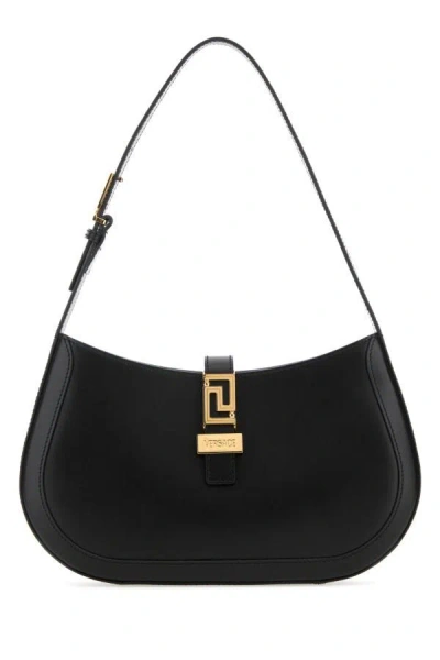 Shop Versace Woman Black Leather Greca Goddess Shoulder Bag
