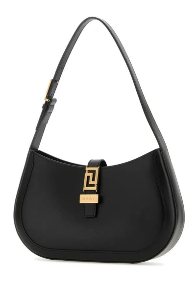 Shop Versace Woman Black Leather Greca Goddess Shoulder Bag