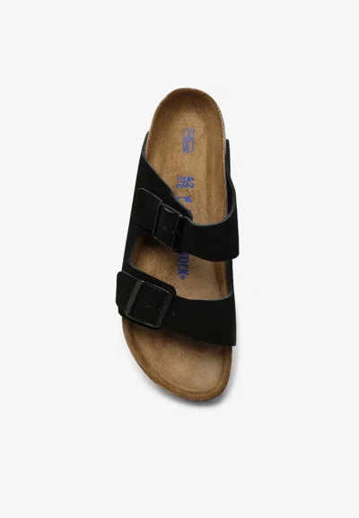 Shop Birkenstock Arizona Double-buckle Leather Slides In Black