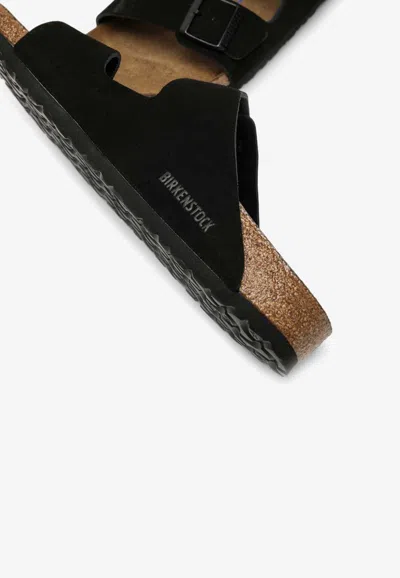 Shop Birkenstock Arizona Double-buckle Leather Slides In Black