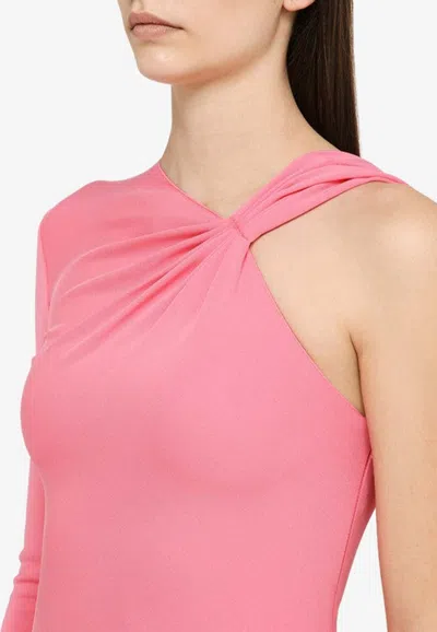 Shop David Koma Asymmetric Draped Gown In Pink