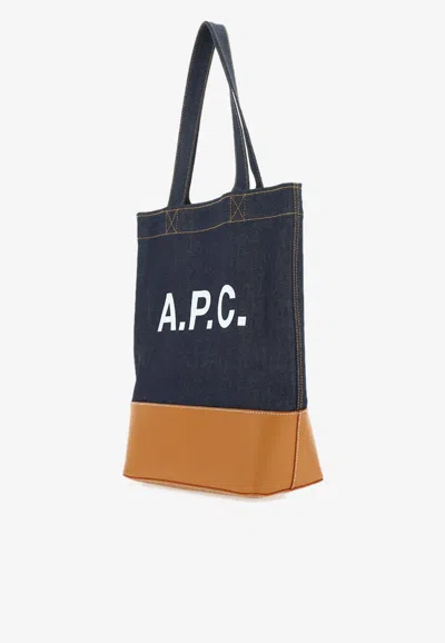 Shop Apc Axelle Denim And Leather Logo Tote Bag In Blue