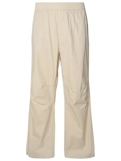 Shop Burberry Beige Cotton Blend Trousers In Avorio