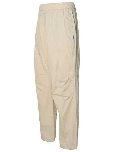 Shop Burberry Beige Cotton Blend Trousers In Avorio