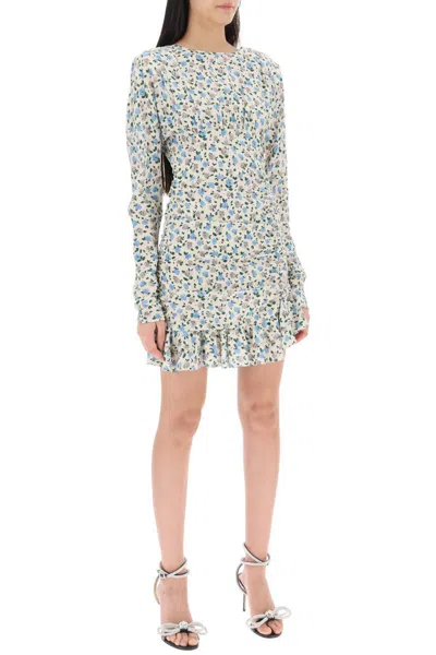 Shop Alessandra Rich Draped Mini Dress With Floral Pattern In Neutro