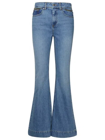 Shop Stella Mccartney 'falabella Chain' Light Blue Cotton Jeans
