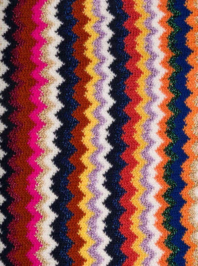 Shop Missoni Multicolor Scarf With Zigzag Motif And Fringed Hem In Wool Blend Woman In Blu