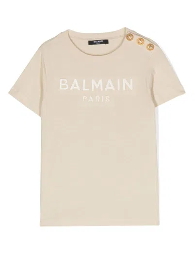 Shop Balmain Paris Kids T-shirt In Beige