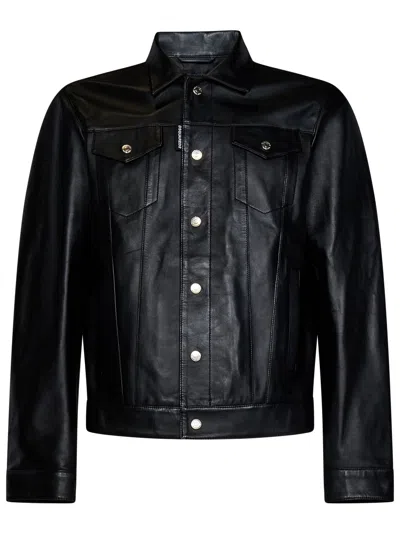 Shop Dsquared2 Leather Dan Jean Jacket