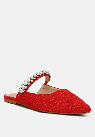 Shop Rag & Co Geode Pearl Embellished Slip On Mules In Red