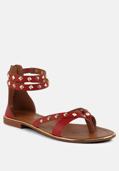Shop Rag & Co Emmeth Studs Embellished Red Flat Gladiator Sandals