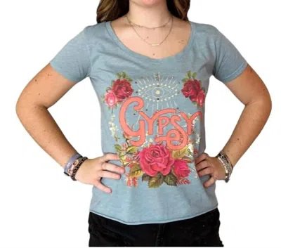 Rose Canyon Ranch Gypsy Rose Rhinestone Tee In Blue In Blue