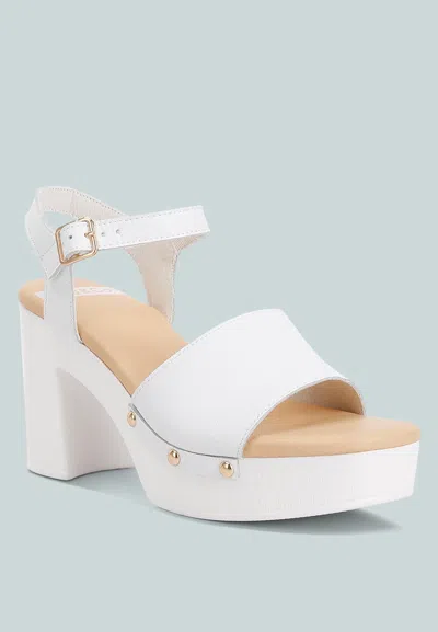 Shop Rag & Co Sawor Recycled Leather High Block Sandals In White