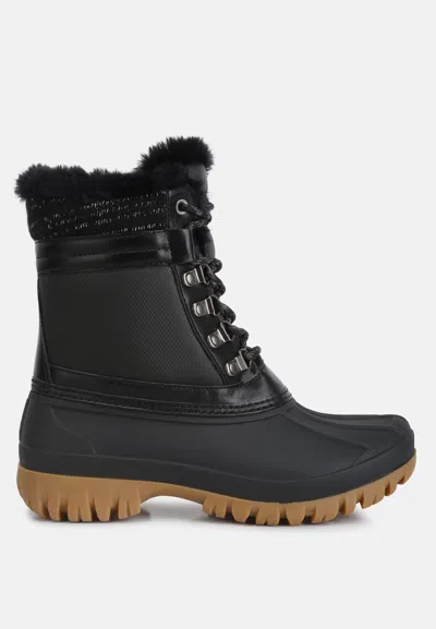 Shop London Rag Capucine Fur Collar Contrasting Lug Sole Boots In Black
