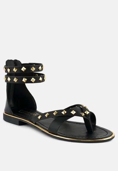 Shop Rag & Co Emmeth Studs Embellished Black Flat Gladiator Sandals