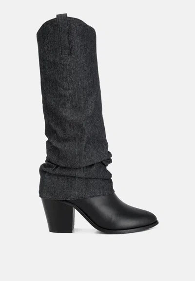 Shop London Rag Fab Cowboy Boots With Denim Sleeve Detail In Black