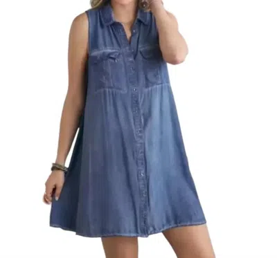 Shop Adora Button Down Sleeveless Short Denim Dress In Blue