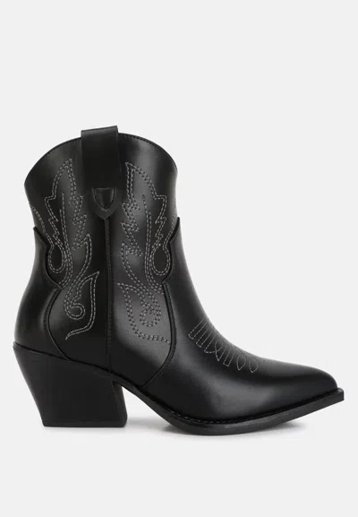 Shop London Rag Aries Ankle Length Block Heel Cowboy Boots In Black