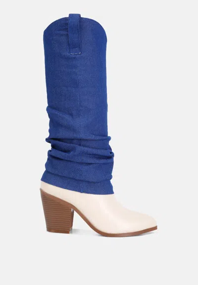 London Rag Fab Cowboy Boots With Denim Sleeve Detail In White