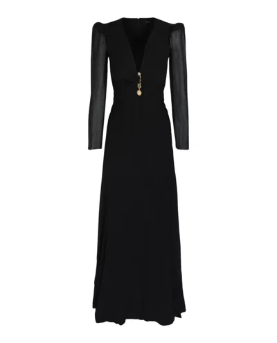 Shop Versace Plunging Neck Maxi Dress In Black