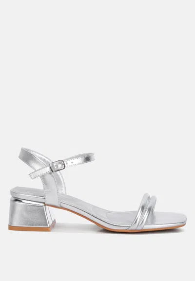 Shop London Rag Zabou Metallic Ankle Strap Low Block Heels In Silver