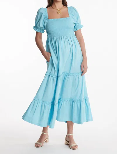 Shop Tyler Boe Kate Smocked Midi Dress In Capri In Blue