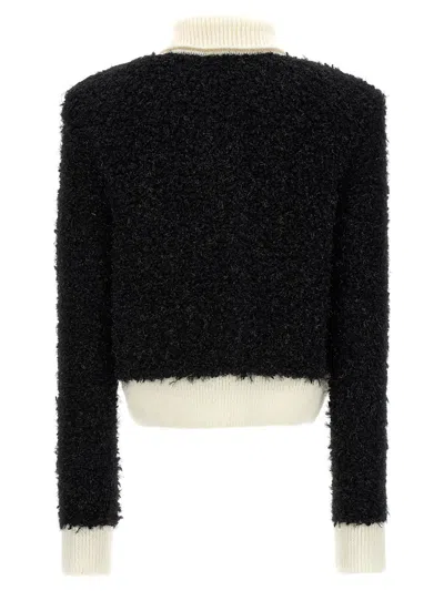 Shop Balmain Furry Tweed Jacket In White/black