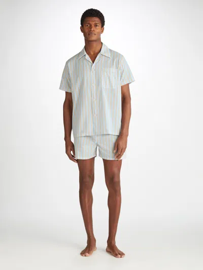 Shop Derek Rose Men's Short Pyjamas Amalfi 20 Cotton Batiste Blue