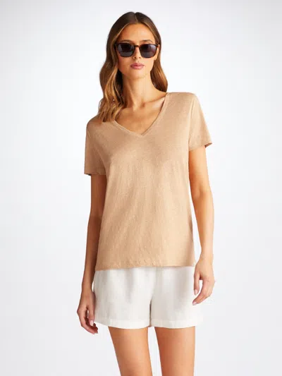 Shop Derek Rose Women's V-neck T-shirt Jordan Linen Sand