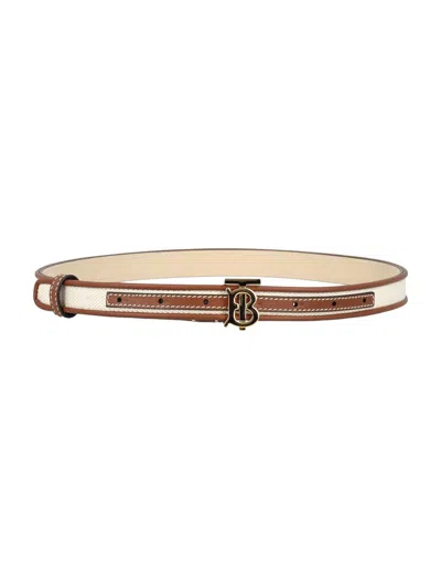 Shop Burberry Canvas And Leather Tb Belt In Natural / Tan
