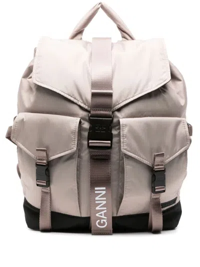 Shop Ganni Backpacks In Oyster Gray