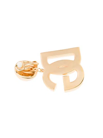 Shop Dolce & Gabbana Gold-tone Clip-on Earrings With Dg Interlocking Logo In Brass Woman In Grey