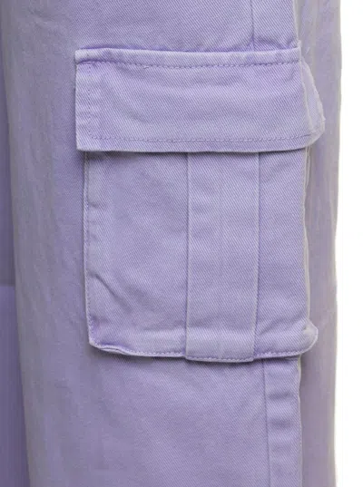 Shop Self-portrait Liliac Cargo Wide-leg Jeans With Logo Patch In Cotton Denim Woman In Violet