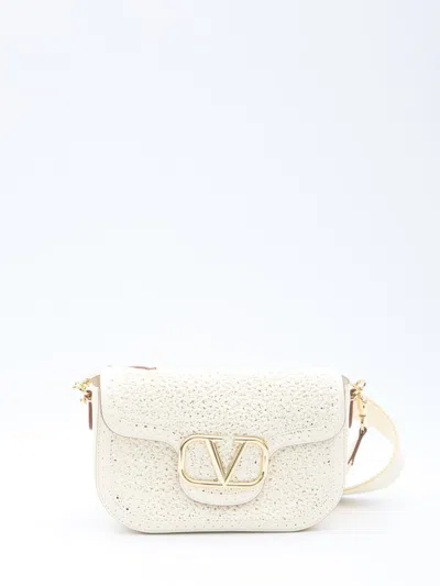 Shop Valentino Alltime Woven Leather Shoulder Bag In Ivory