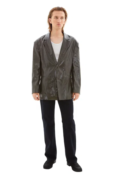 Shop Martine Rose Empty Single Breasted Jacket In Wet Look Khaki