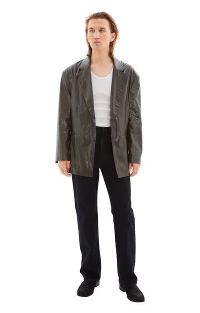 Shop Martine Rose Empty Single Breasted Jacket In Wet Look Khaki