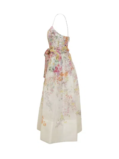 Shop Zimmermann Linen And Silk Dress With Floral Print In White
