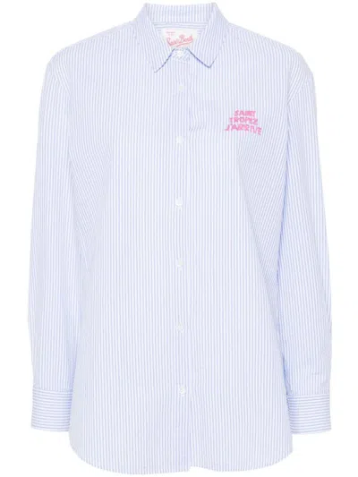 Shop Mc2 Saint Barth Cotton Shirt With Striped Pattern