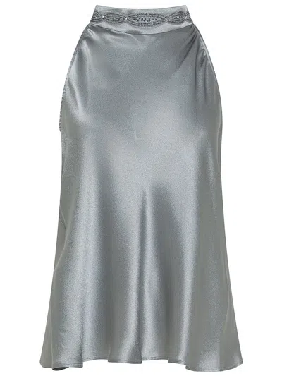 Shop Antonelli Apollonio Silk Top Embellished With Crystals In Grey